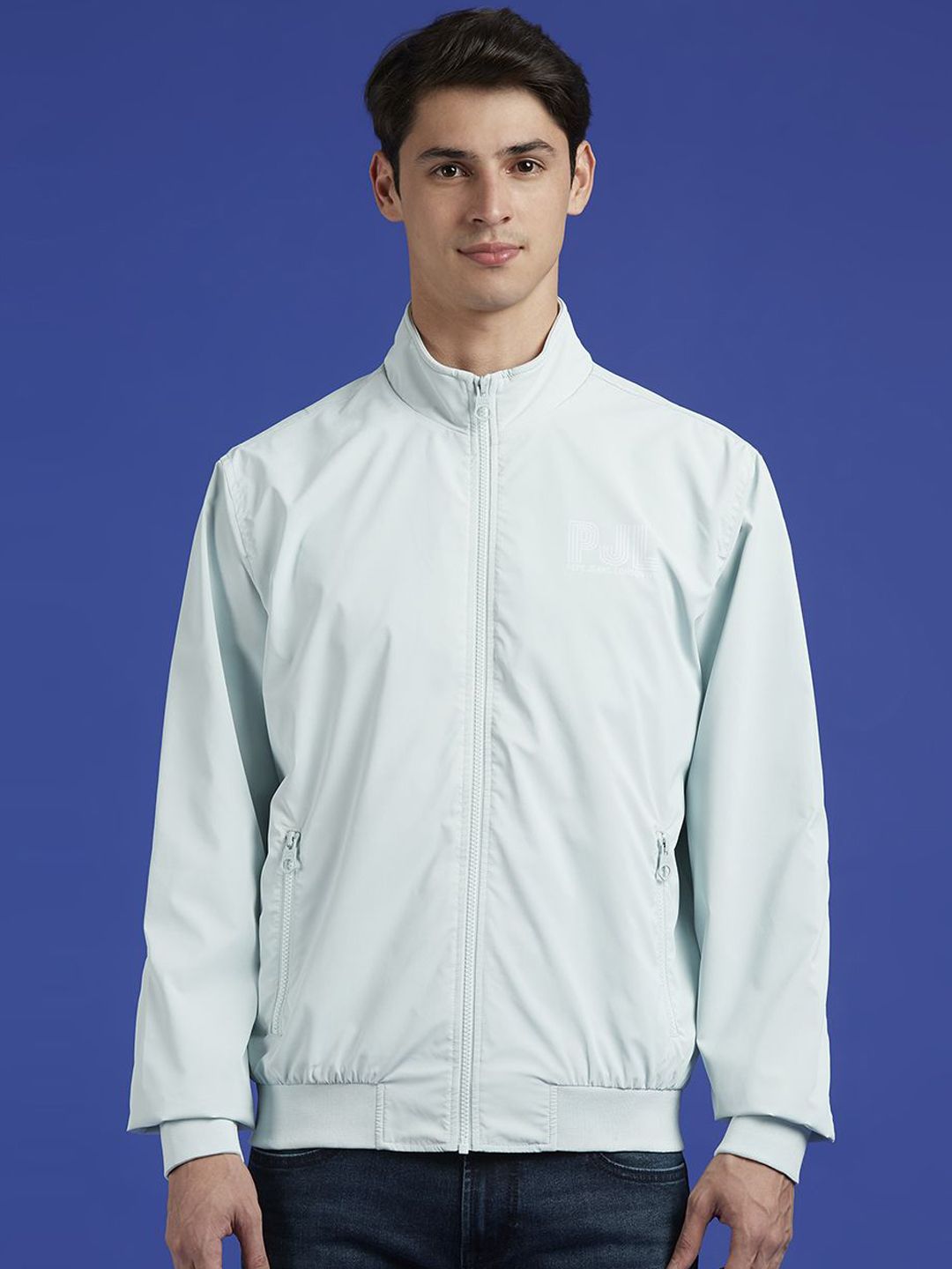 Pepe Jeans Men Mock Collar Printed Casual Bomber Jacket