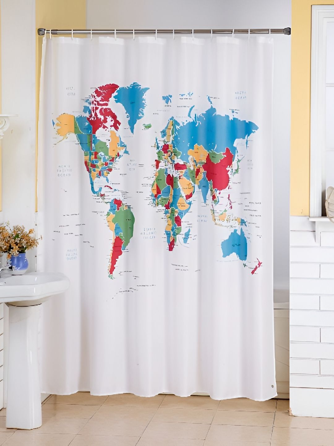 Lushomes White & Blue Printed Shower Curtains