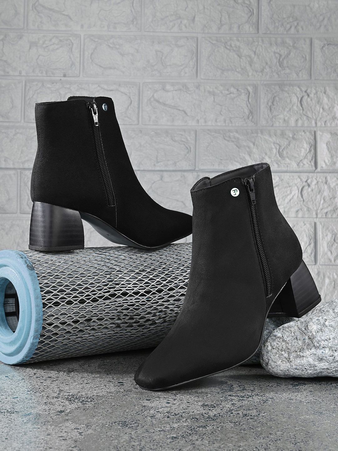 El Paso El Paso Women Suede Faux Leather Block Heeled Chelsea Boots