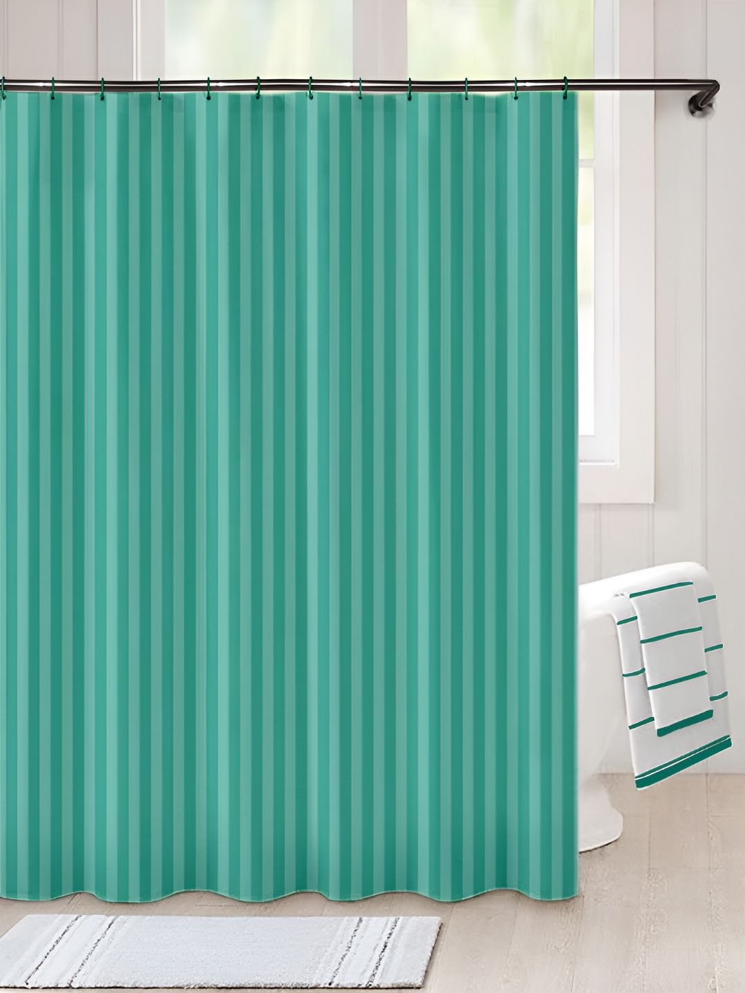 Lushomes Green Striped Shower Curtains