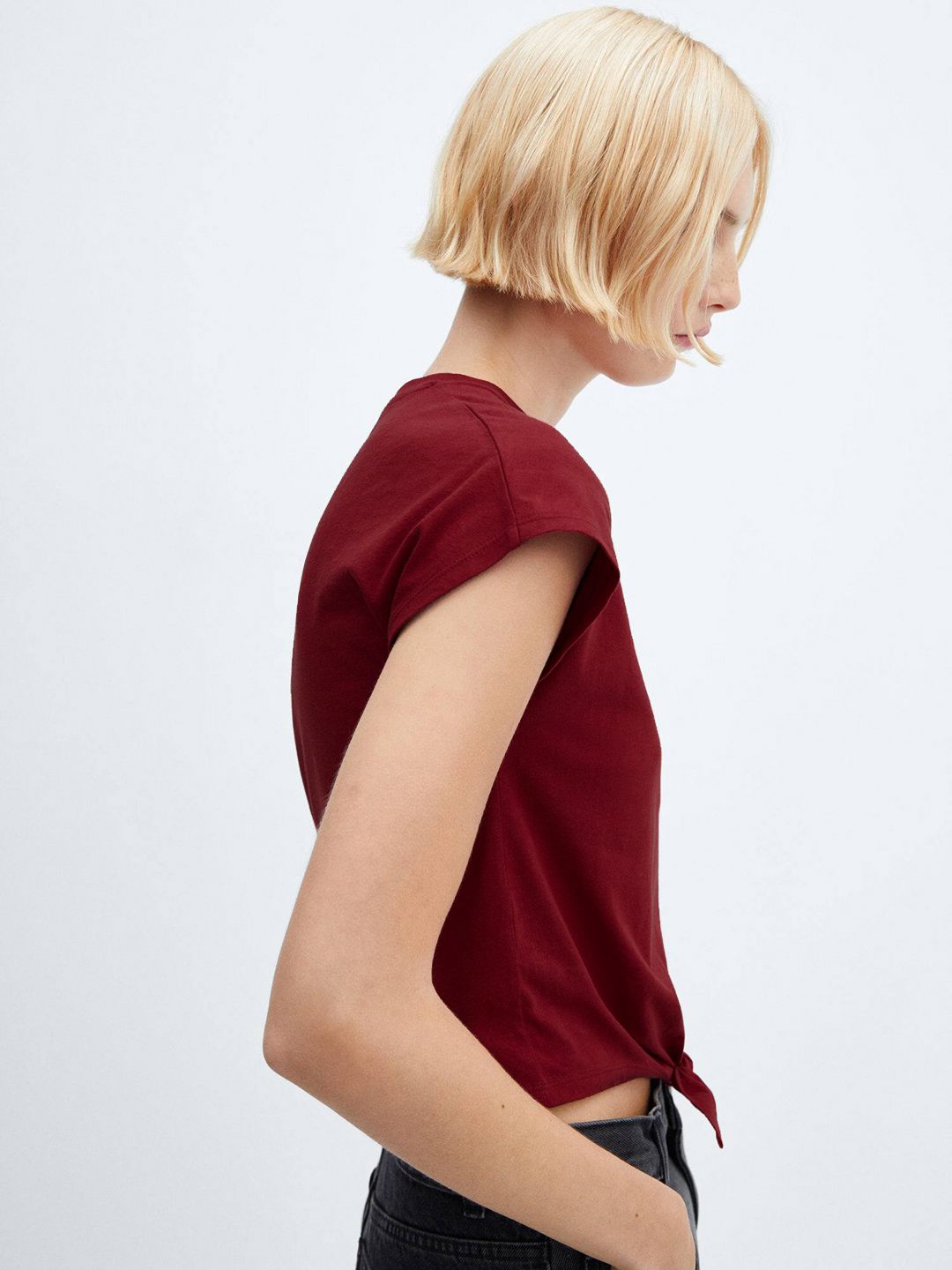 Tie Up Waist Extended Sleeves Pure Cotton T-shirt