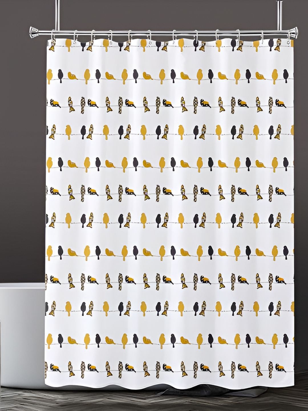 Lushomes Yellow & White Printed Shower Curtains