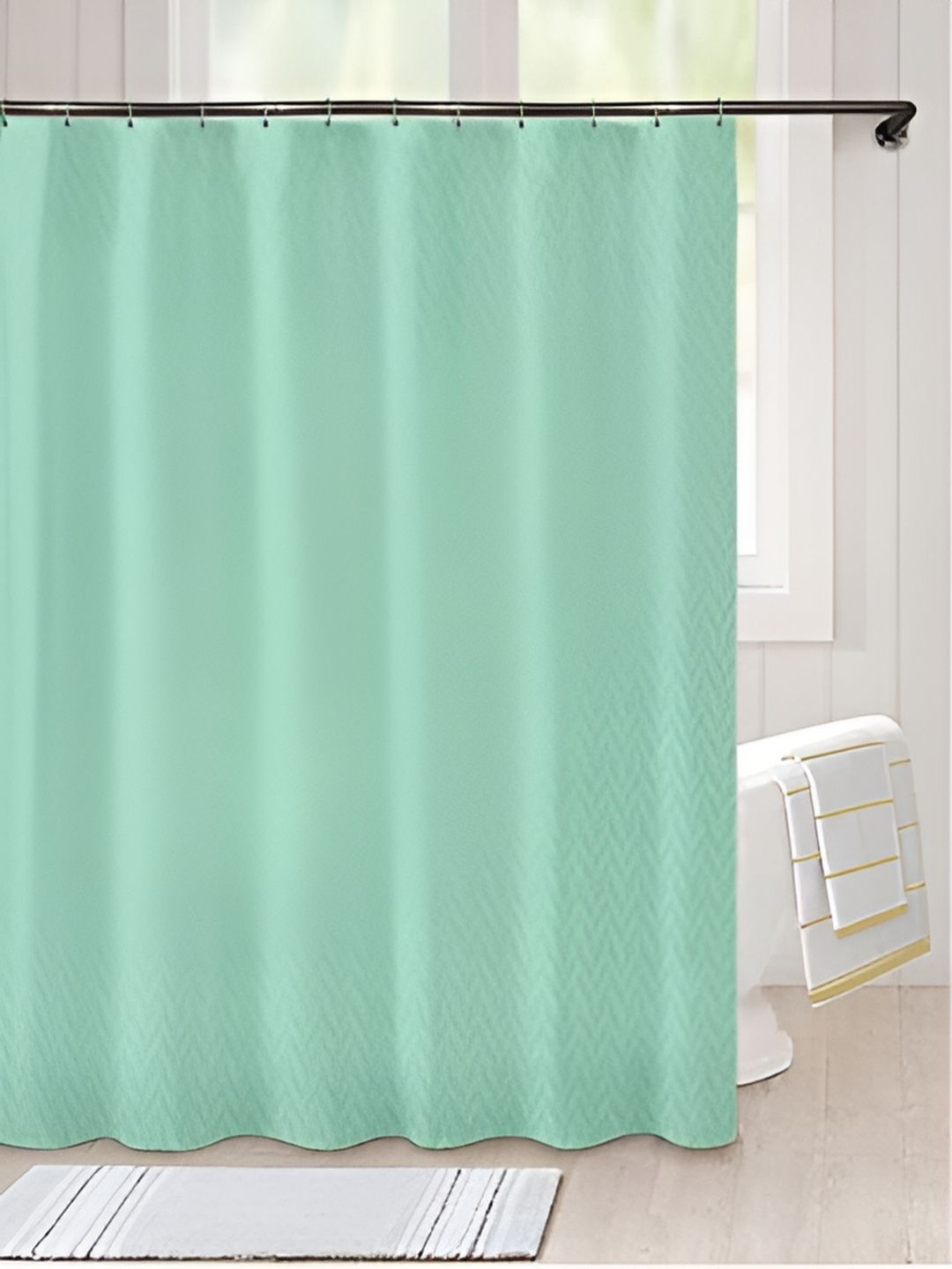 Lushomes Green Chevron Self Design Patterned Shower Curtain