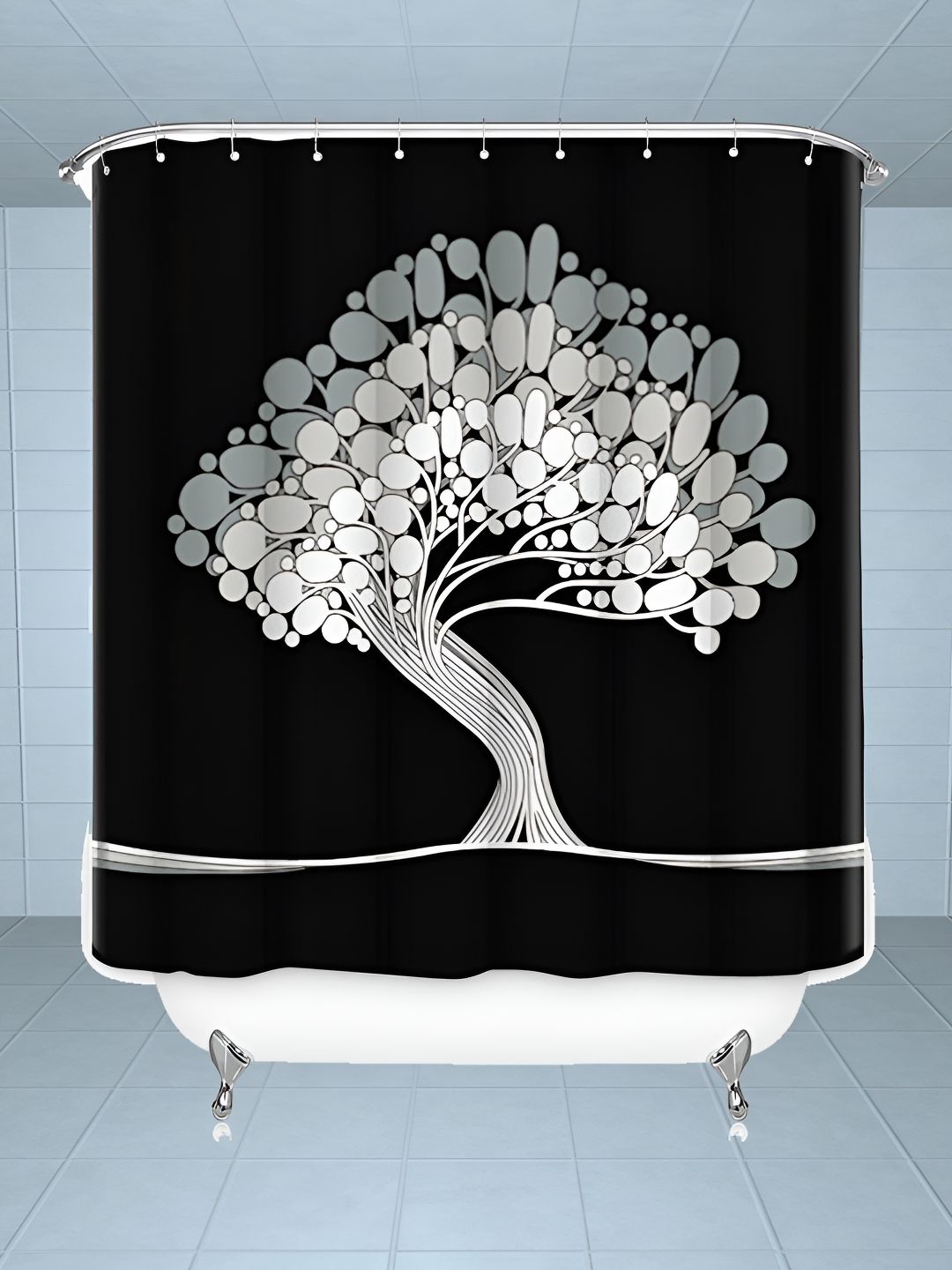 Lushomes Black & White Tree Printed Shower Curtain