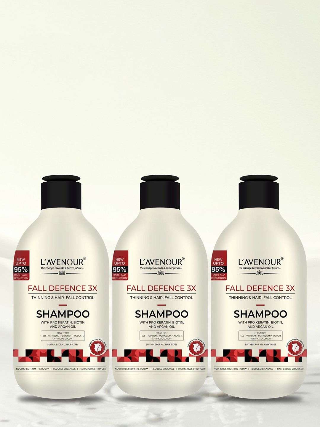 L'AVENOUR Fall Defence 3X Set Of 3 Thinning & Hair Fall Control Shampoo- 300 ml Each