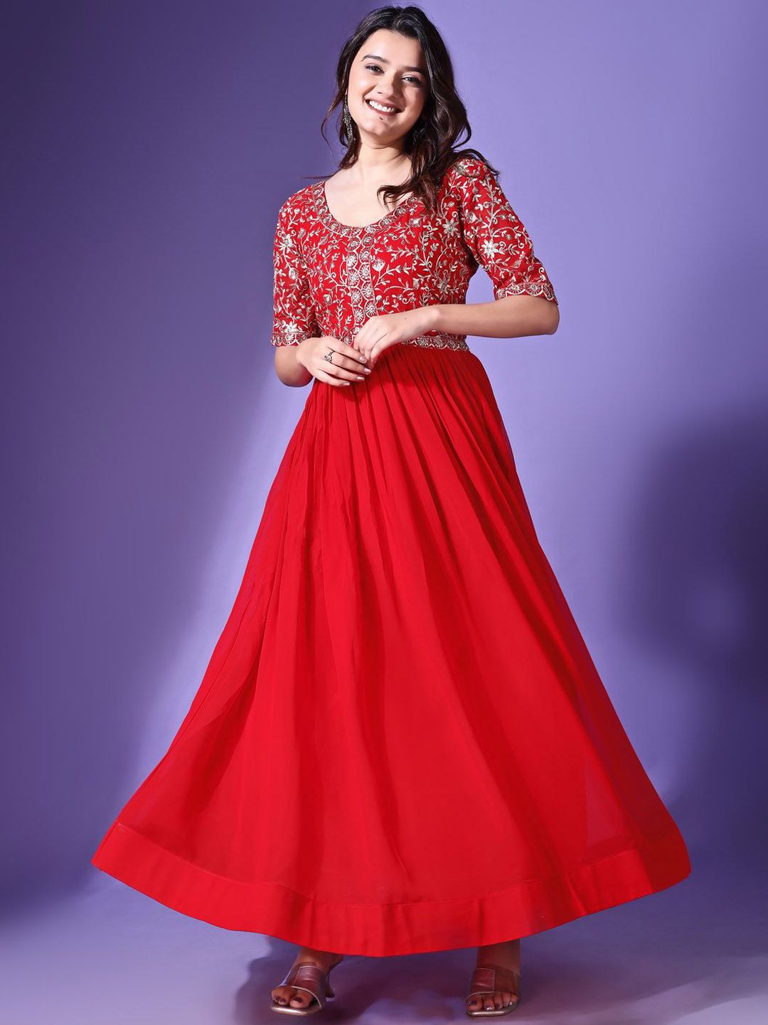 knee length dresses for ladies Dori Floral Embellished Maxi Dress Blush– Selfie Leslie main image 0