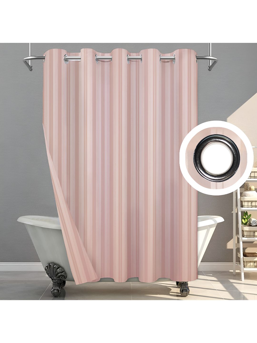 Lushomes Peach Striped Shower Curtains