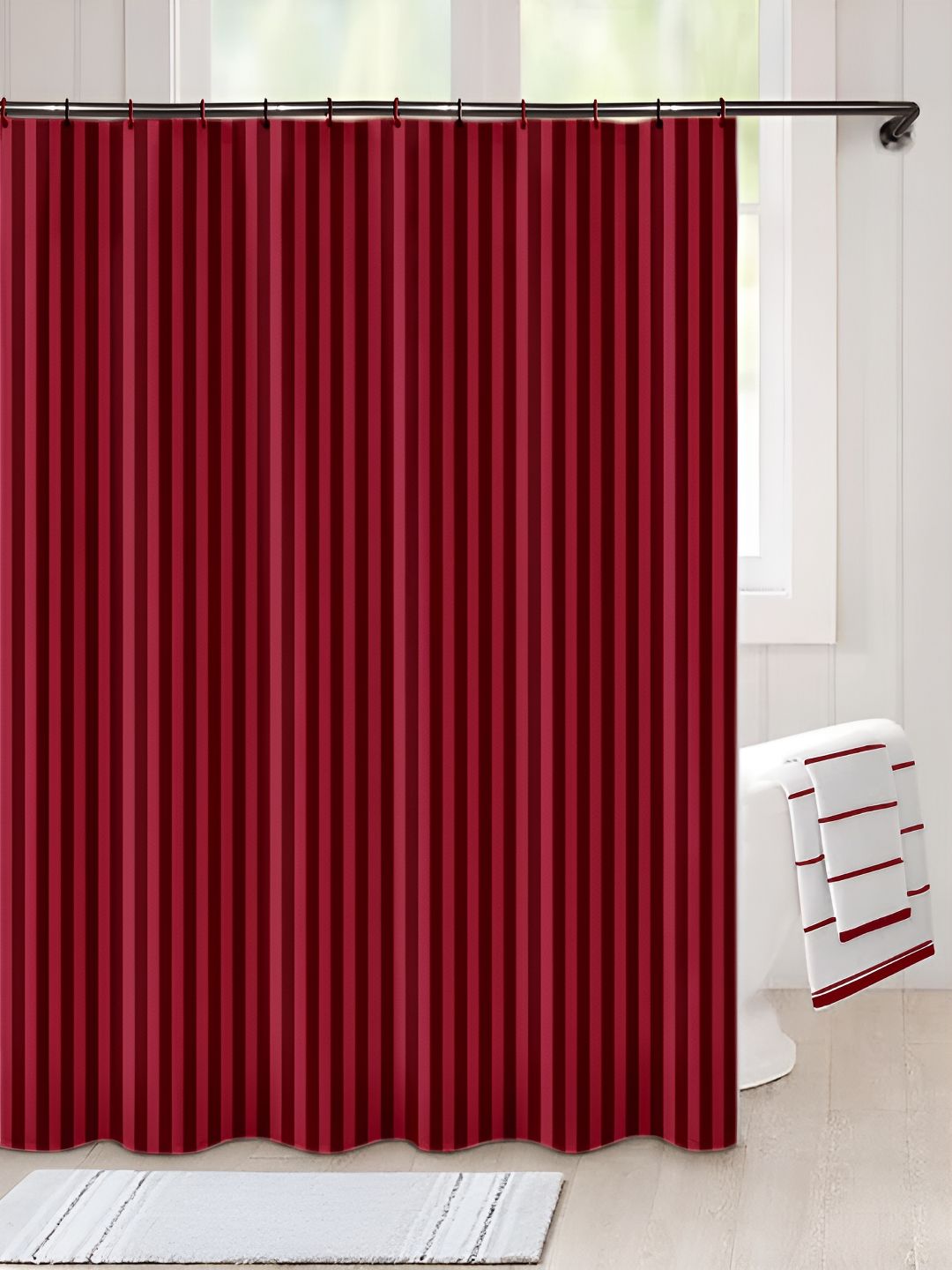 Lushomes Maroon Striped Shower Curtain