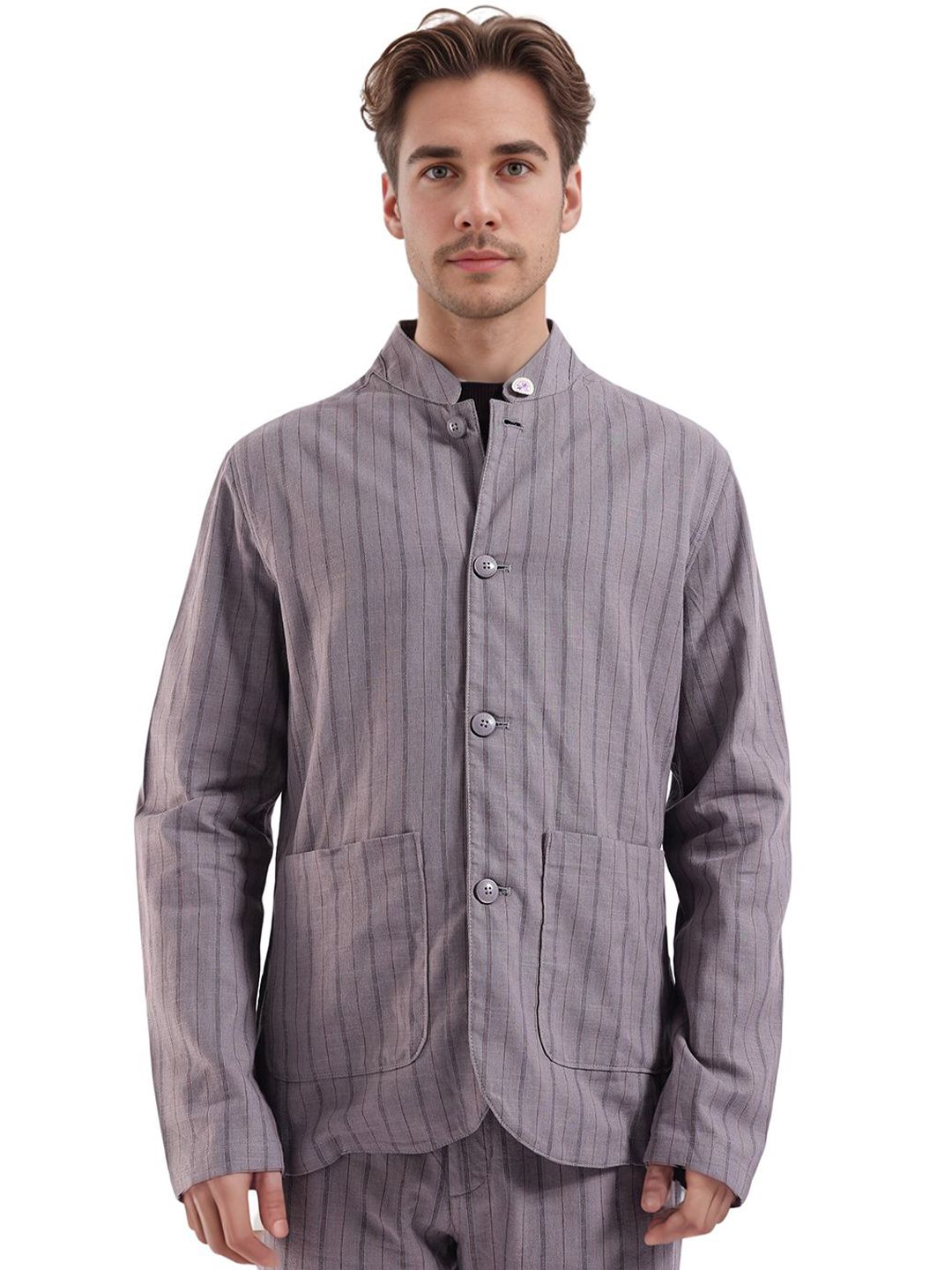 RARE RABBIT Mens Purple Regular Fit Striped Casual Jacket
