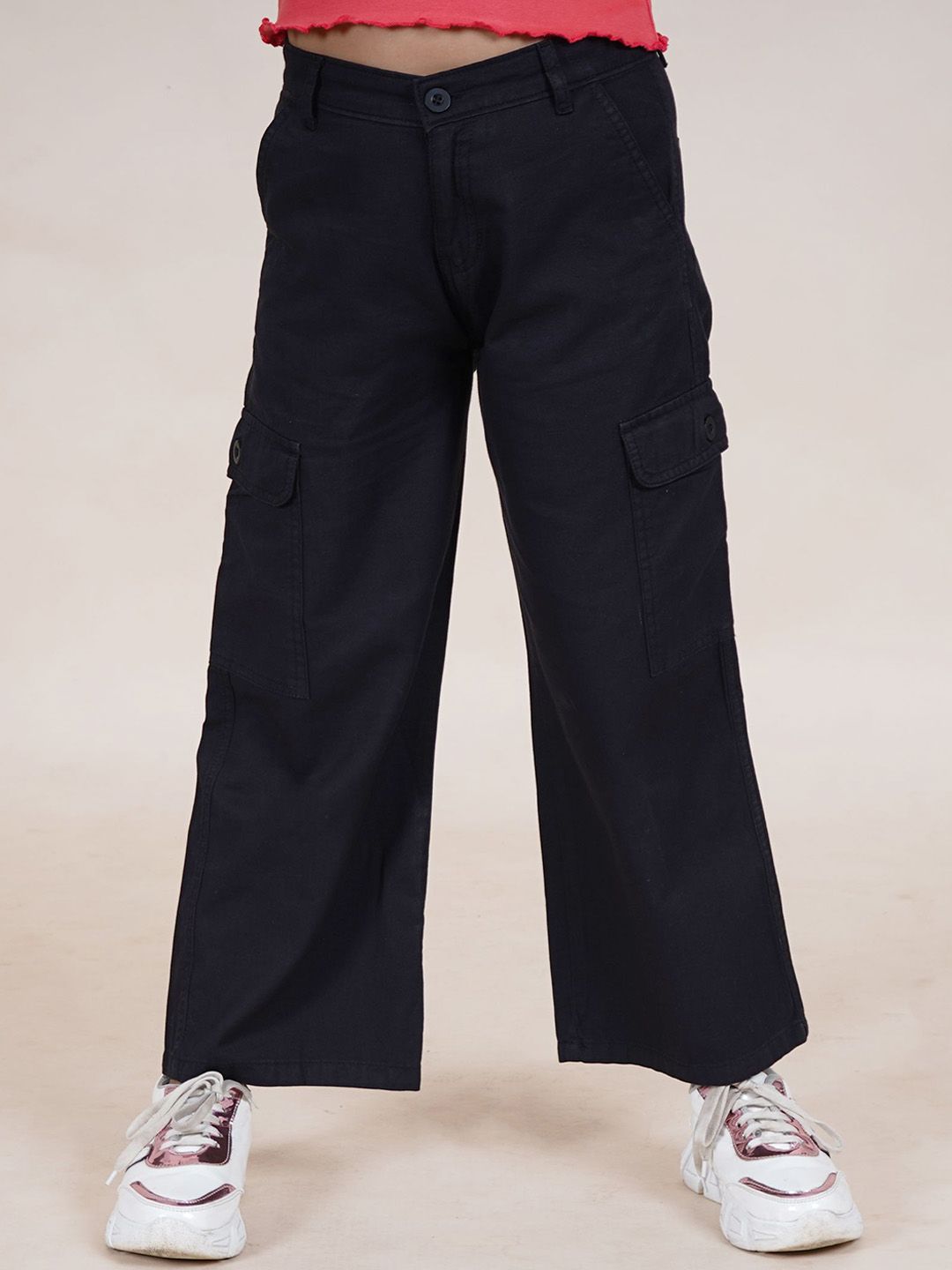 KiddoPanti Girls Mid-rise Straight Fit Pure Cotton Cargo Pant