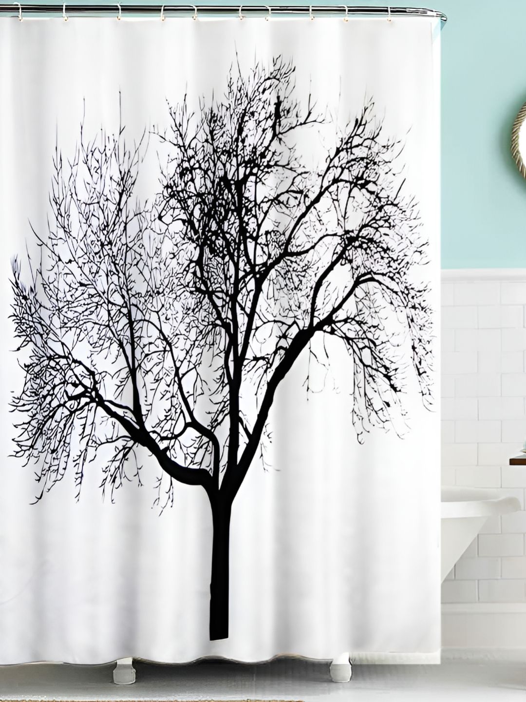 Lushomes White & Black Printed Shower Curtains