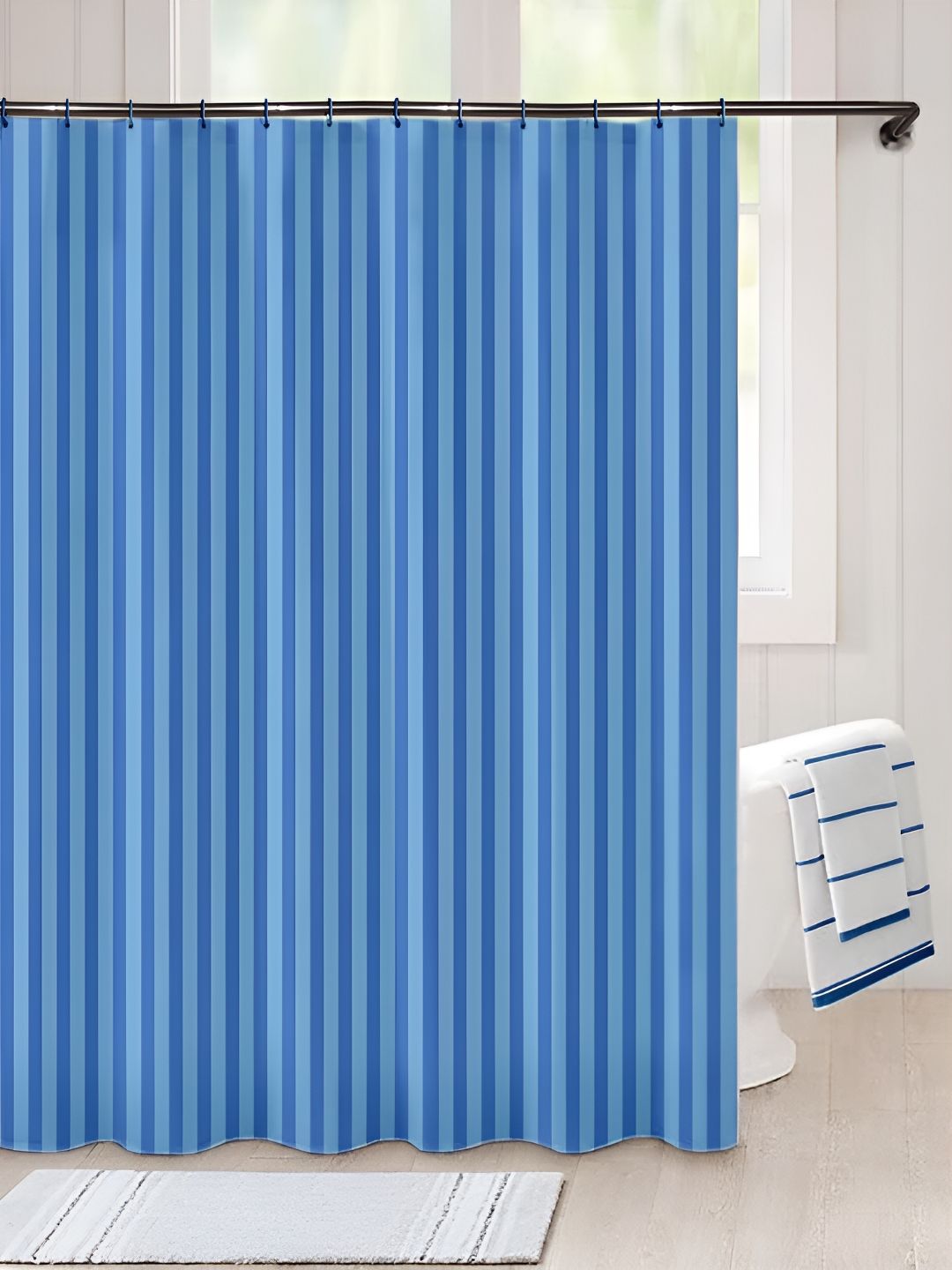 Lushomes Blue Striped Shower Curtains