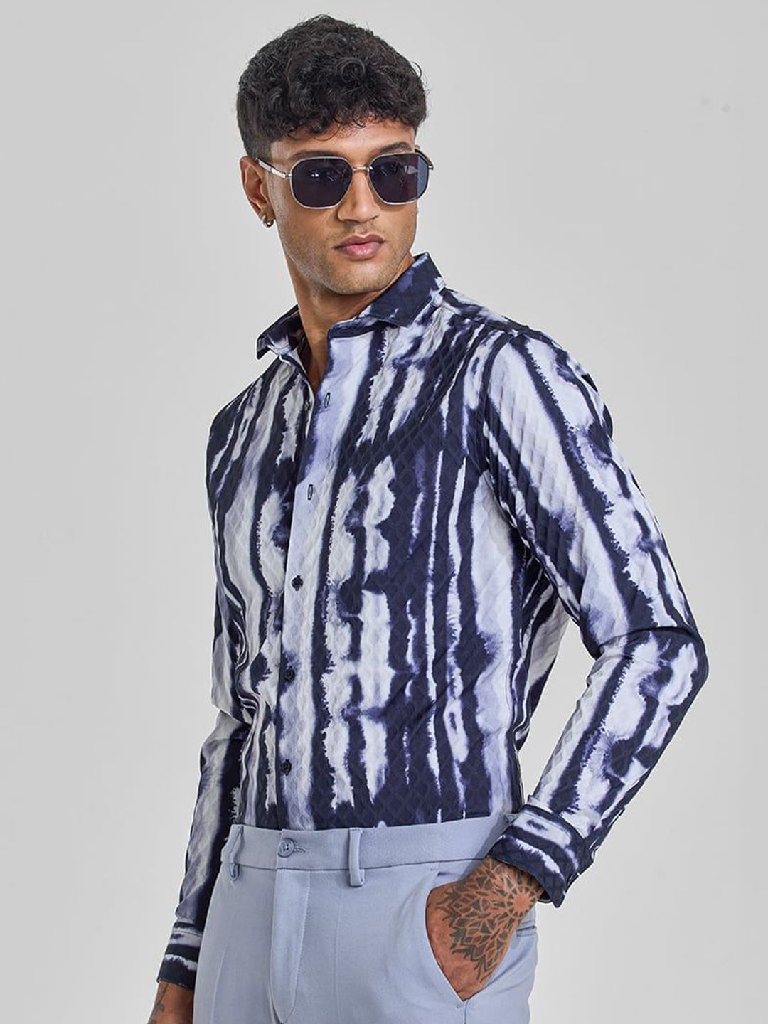 Snitch Men Smart Spread Collar Dyed Slim Fit Casual Shirt