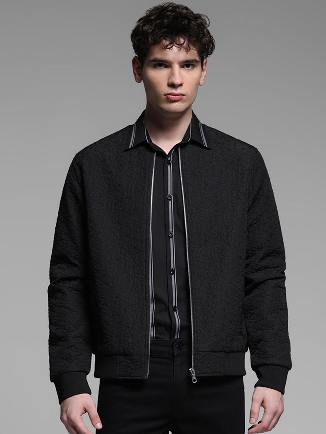 Jack & Jones Men Spread Collar Solid Casual Open Front Jacket