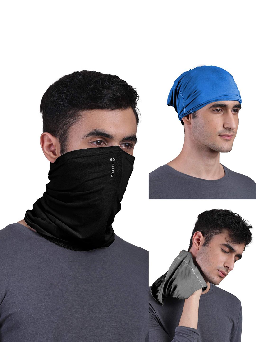 FREECULTR Unisex Pack Of 3 Printed Anti Microbial Multipurpose Bandana Headband