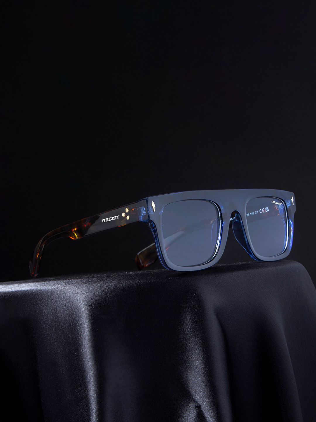 RESIST EYEWEAR Unisex Square Sunglasses with UV Protected Lens AMBROSE BLUE TIGER CLEAR3
