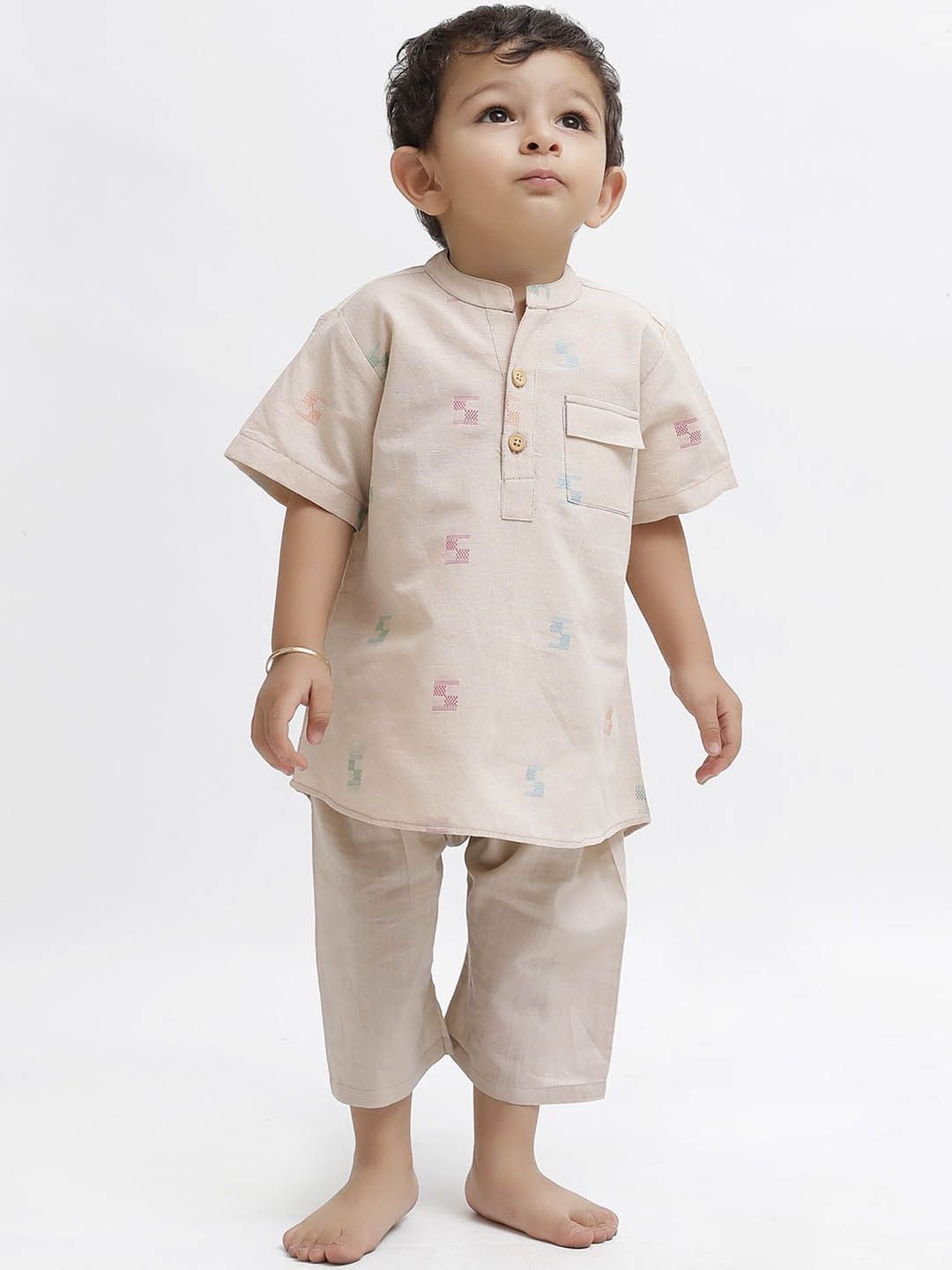TJORI Boys Ethnic Motifs Woven Design Pure Cotton Kurta with Trousers