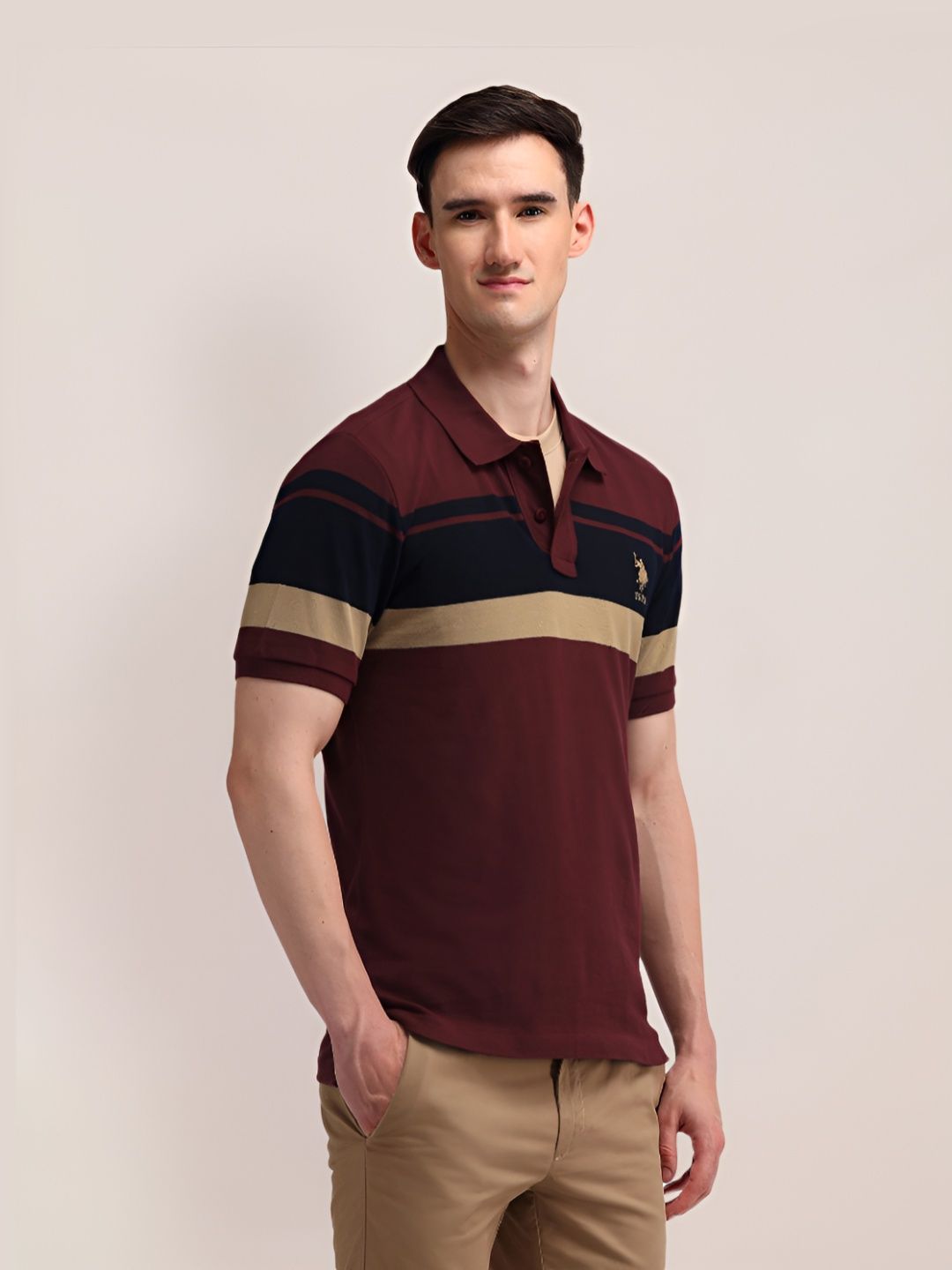 U.S. Polo Assn. Men Striped Polo Collar Cotton Slim Fit T-shirt