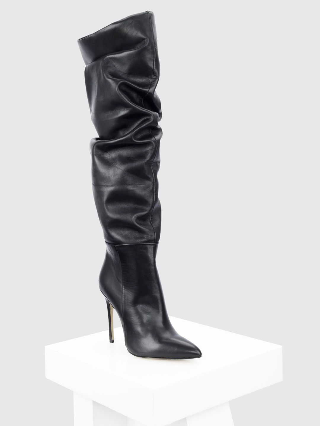 Women Stiletto Heeled Boots Oroh Women Leather High-Top Stiletto Heeled Slouchy Boots