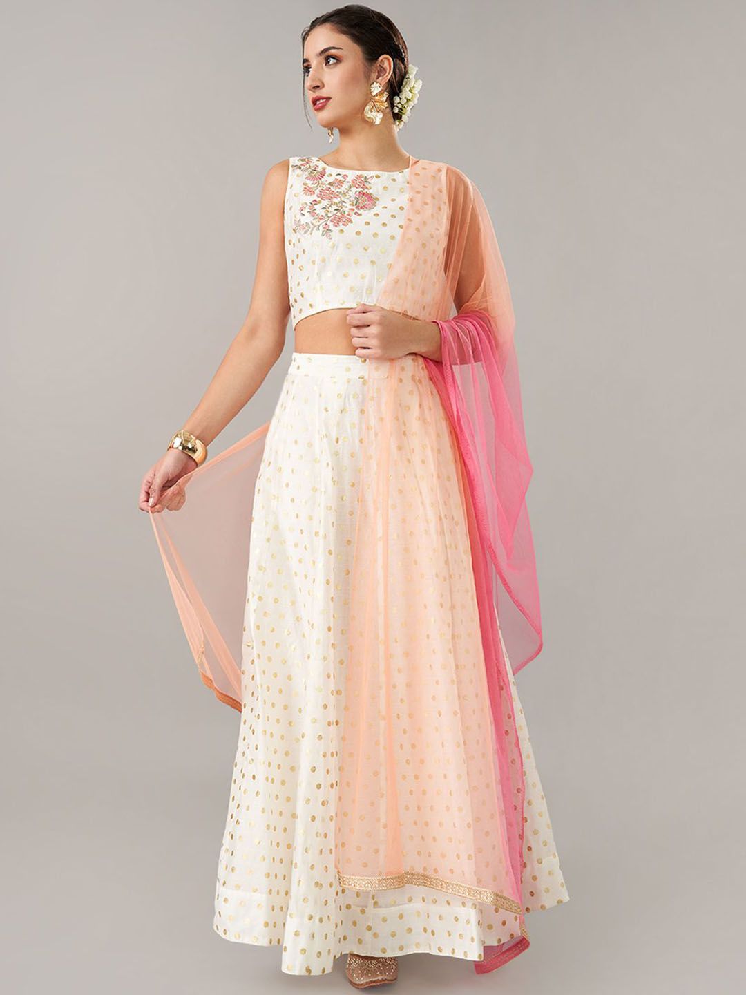 RANGMANCH BY PANTALOONS Printed Thread Work Ready to Wear Lehenga & Blouse With Dupatta