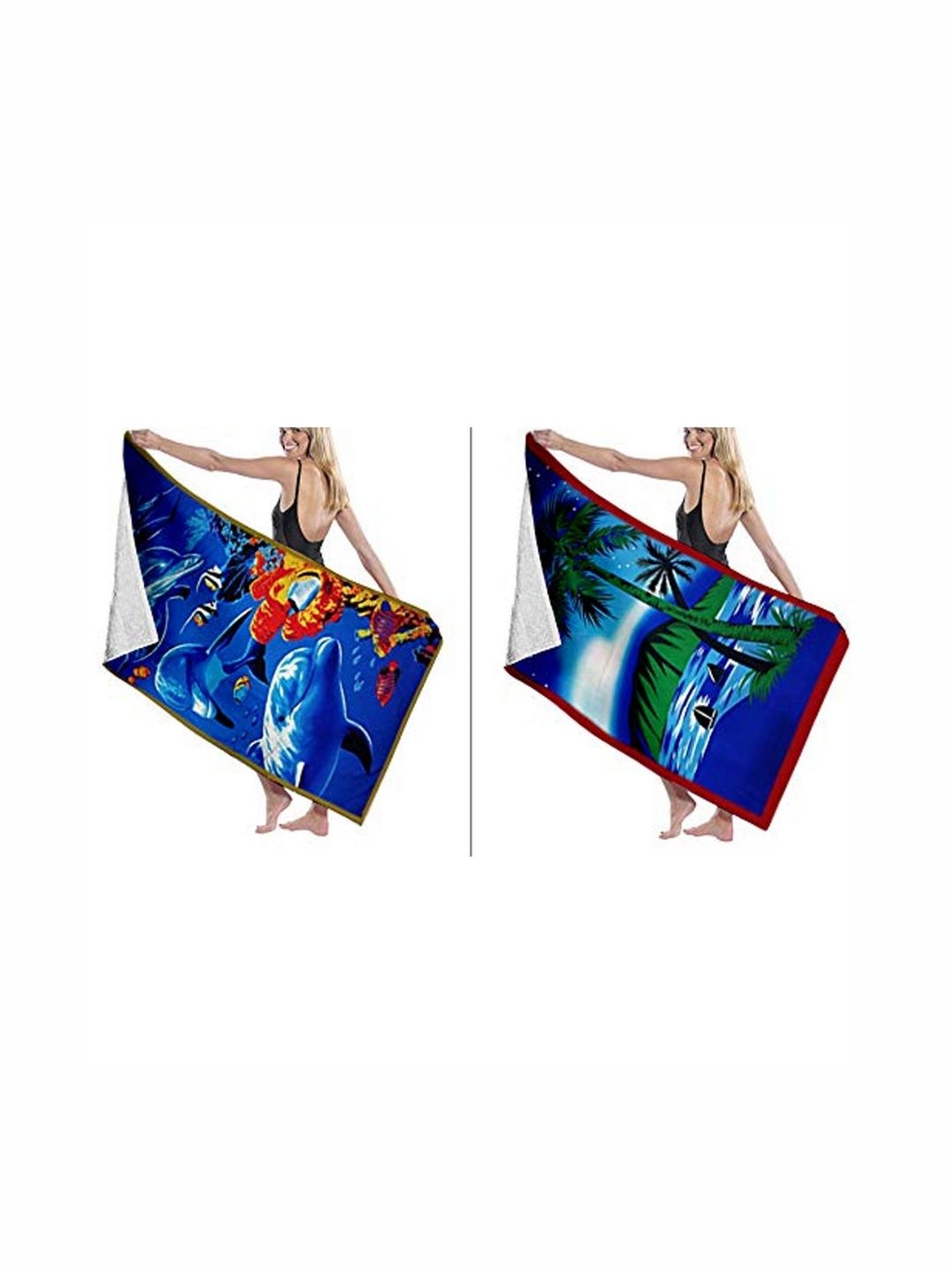 Lushomes Blue & Green 2 Pieces Printed Microfiber 225 GSM Towel Set