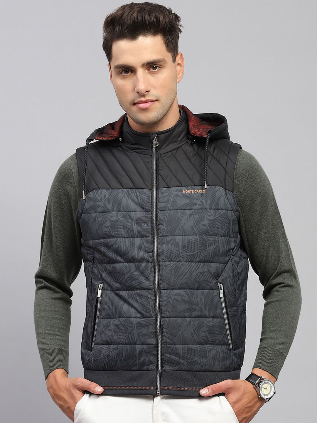 Monte Carlo Men Hooded Abstract Printed Casual Padded Jacket