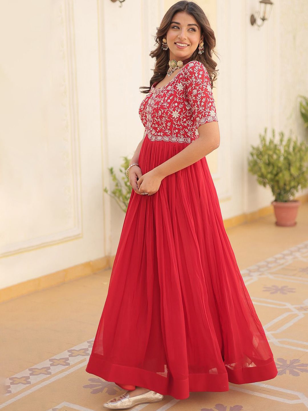 Buy KALINI Floral Embroidered Fit and Flare Georgette Maxi Ethnic Dress - Ethnic Dresses for Women 31240674 | Myntra Buy KALINI Floral Embroidered Fit and Flare Georgette Maxi Ethnic Dress - Ethnic Dresses for Women 31240674 | Myntra