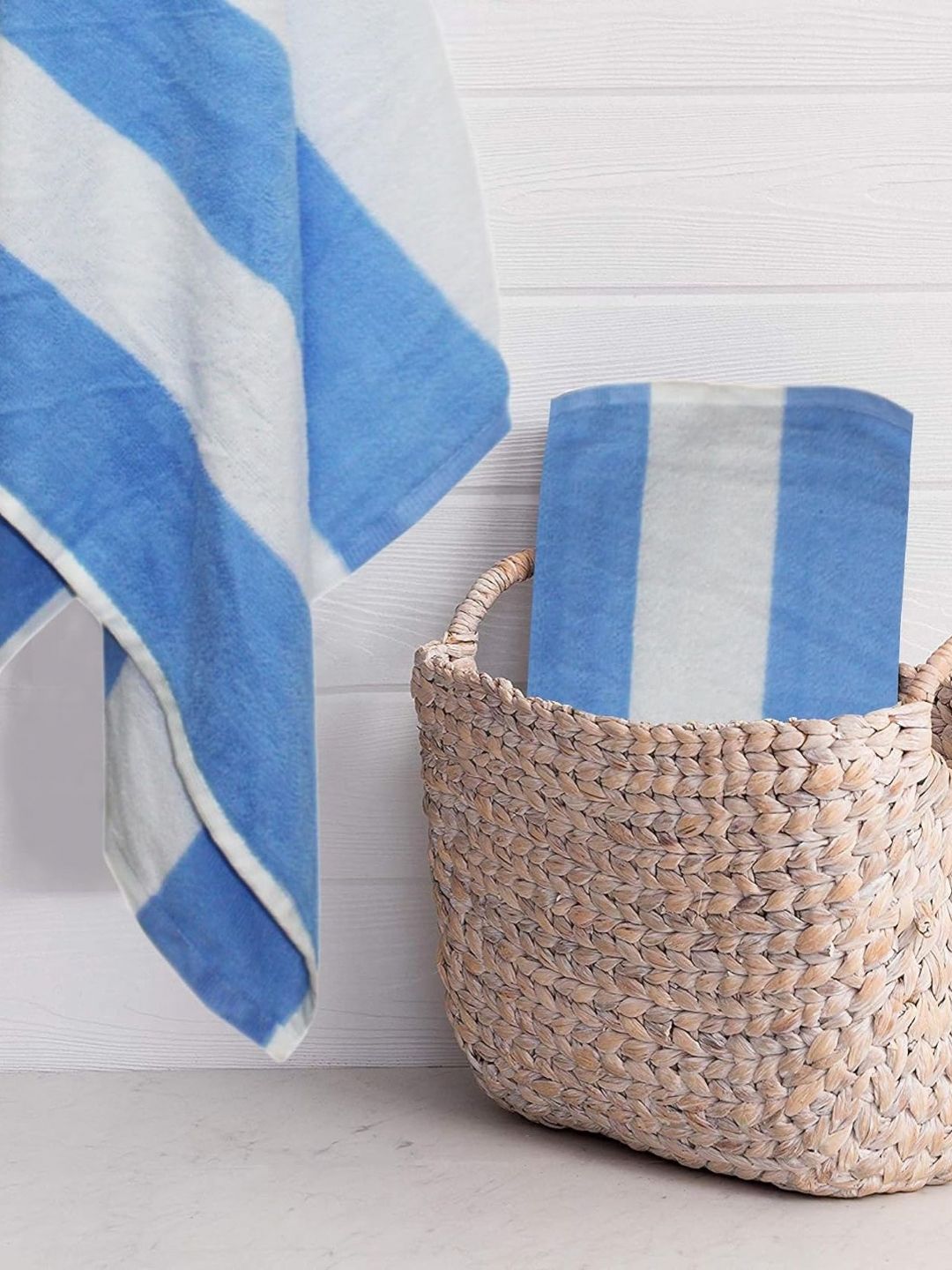 Lushomes Blue & White 2 Pieces Striped Microfiber 225 GSM Bath Towels