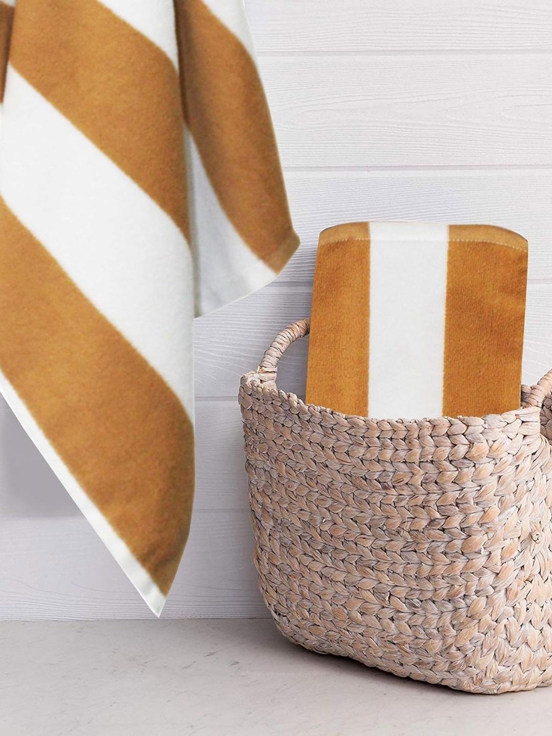 Lushomes Beige 2 Pieces Striped Microfiber 225 GSM Towel Set