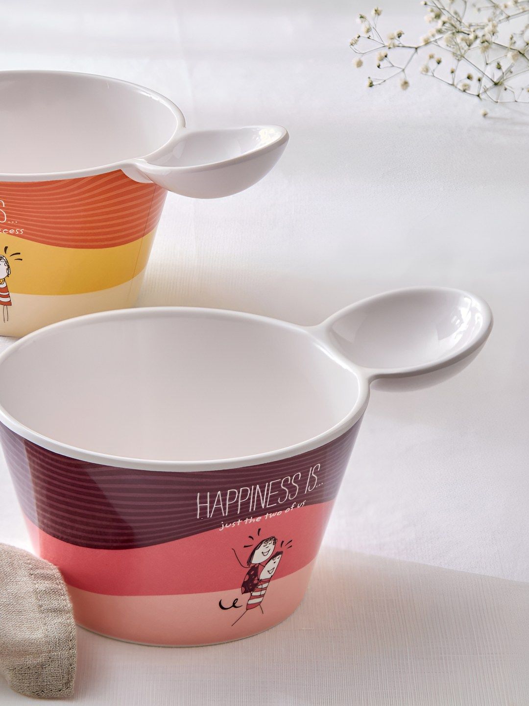 Home Centre Home Centre Yellow 2 Pieces Printed Melamine Glossy Serving Bowl-600 ML
