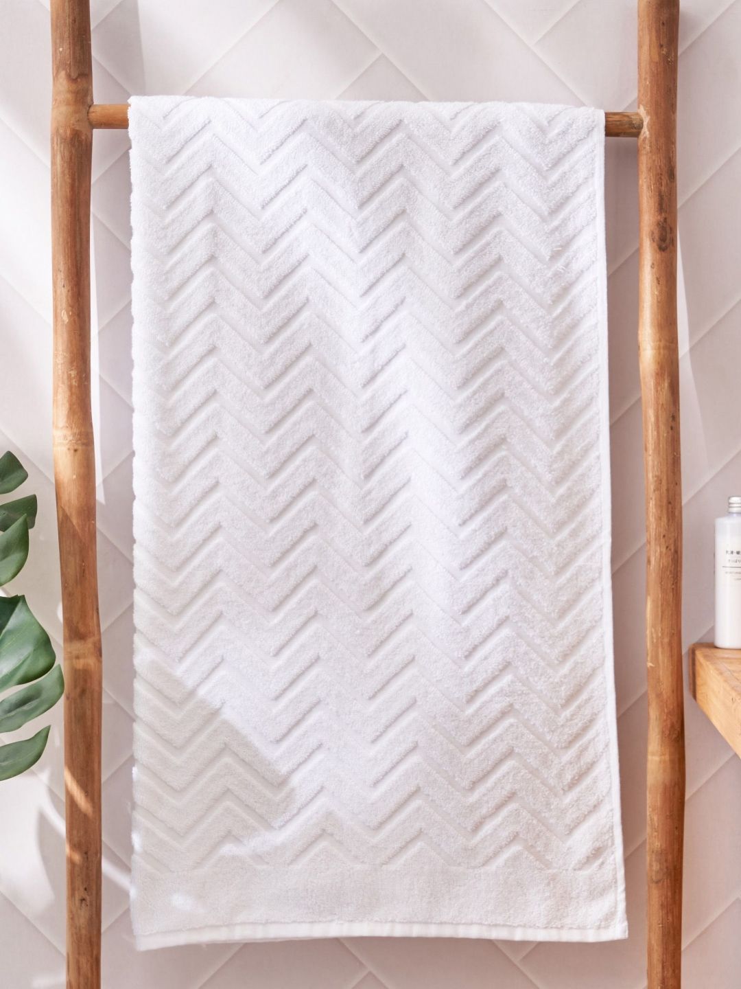 Home Centre White Striped Cotton 350 GSM Bath Towel