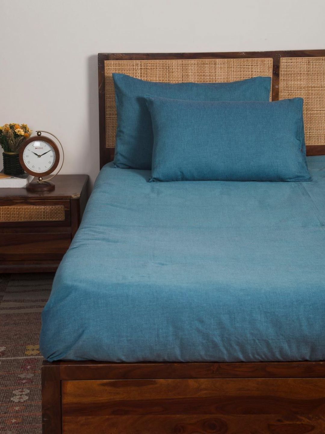 Fabindia Fabindia Navy Blue 2 Pieces Solid Pure Cotton Rectangle Pillow Covers