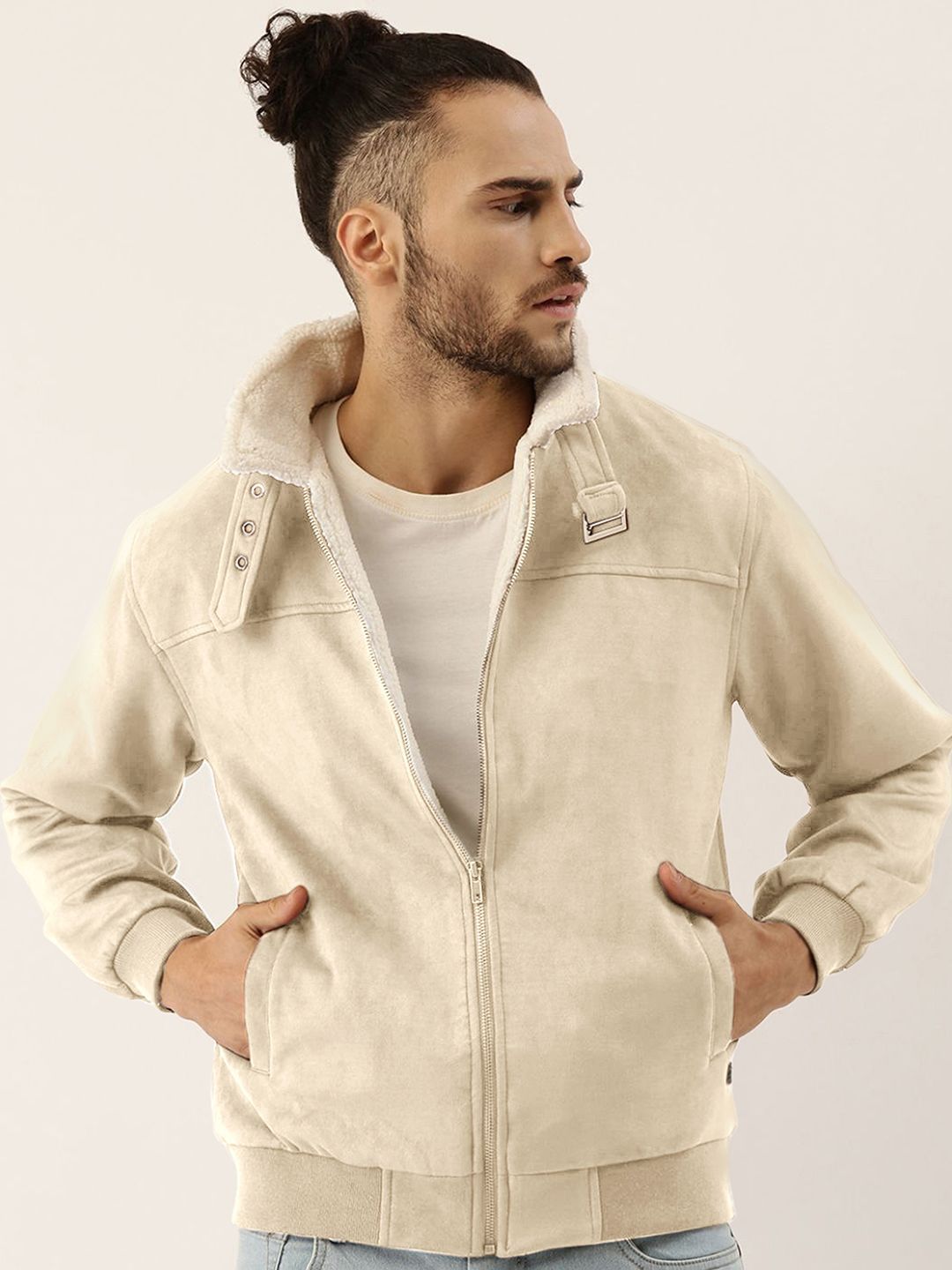 Campus Sutra Men Suede Windcheater Bomber Jacket