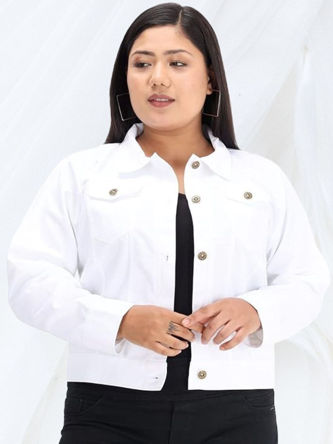Funday Fashion Women Spread Collar Solid Cotton Casual Denim Jacket