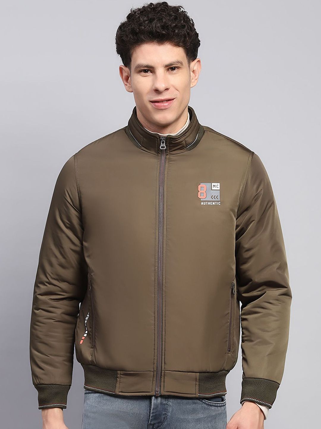 Monte Carlo Men Mock Collar Solid Casual Bomber Jacket