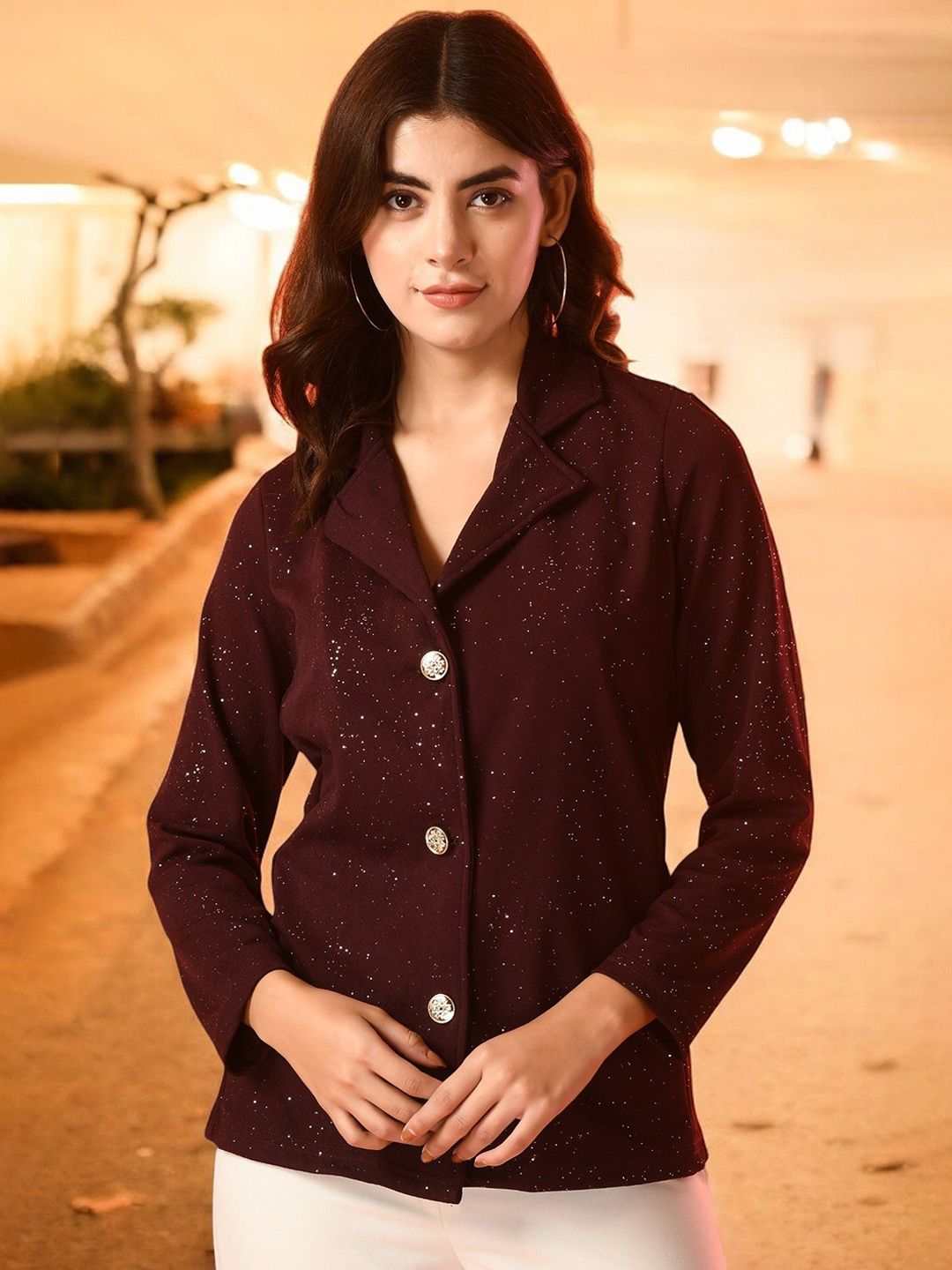 IUGA Printed Shirt Collar Button Shrug