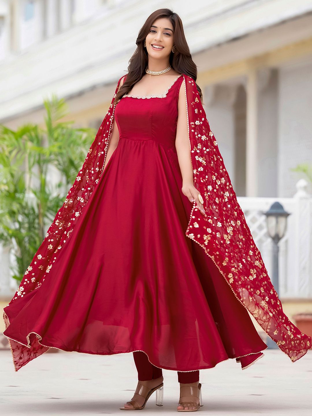 white christmas dresses Youthnic Women's Cotton Silk Embroidered Anarkali Kurta Palazzo With D main image 0