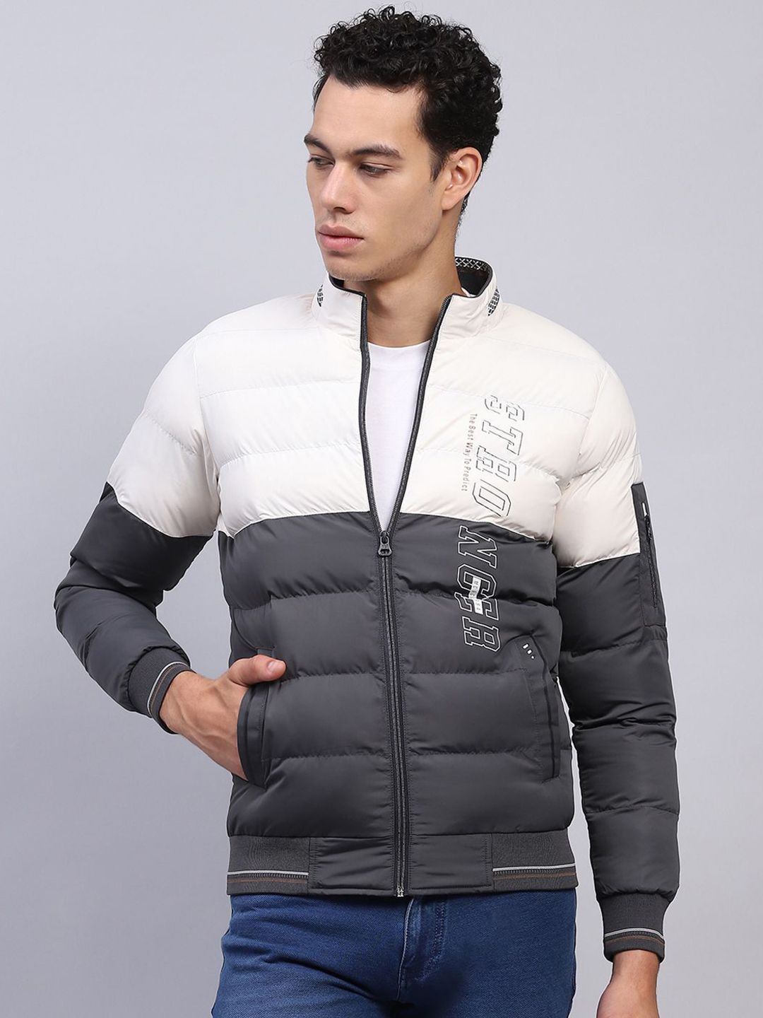Monte Carlo Men Mock Collar Colourblocked Casual Puffer Jacket