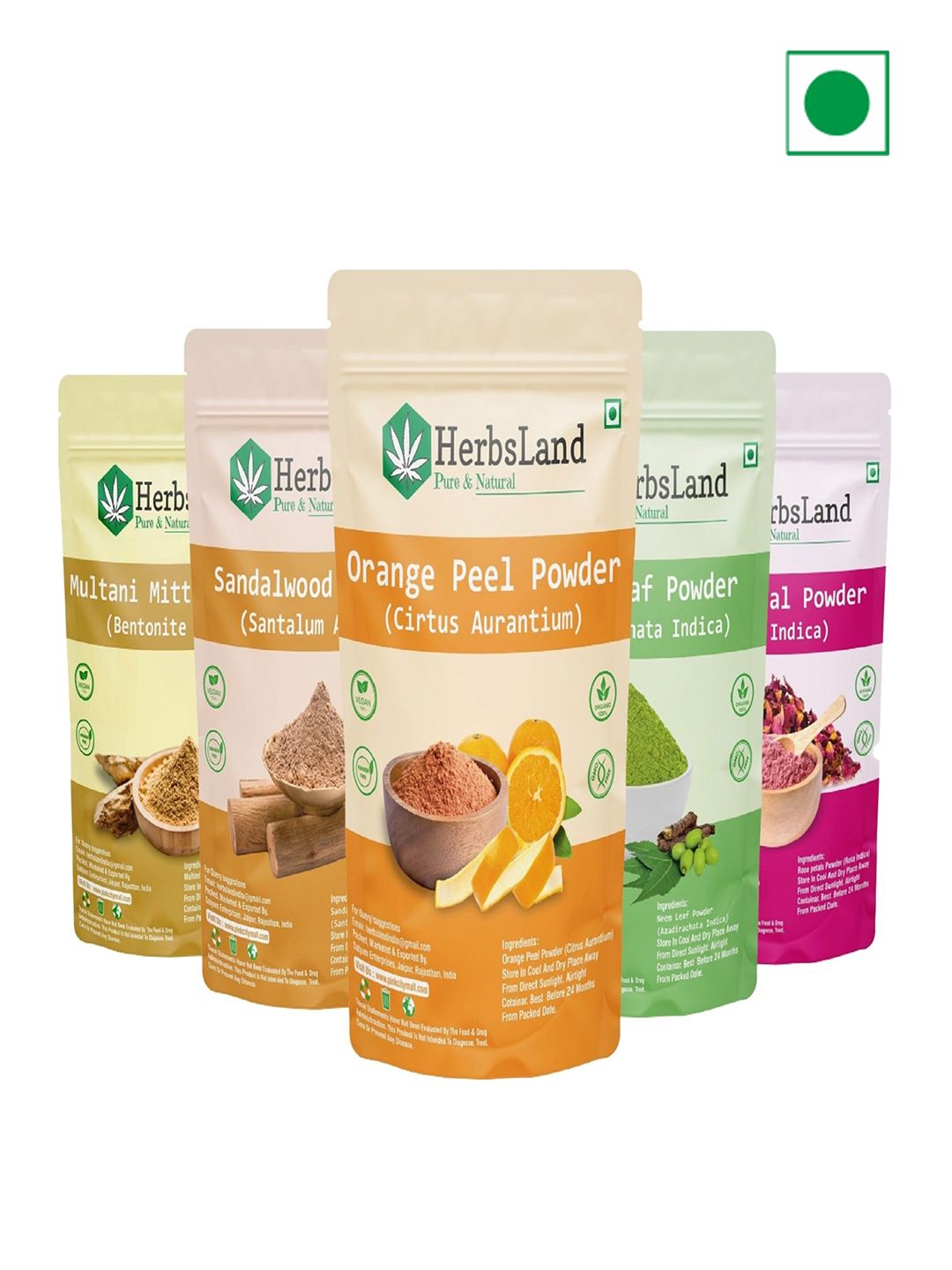 HerbsLand Set Of 5 Face Pack Powder - 50 g Each