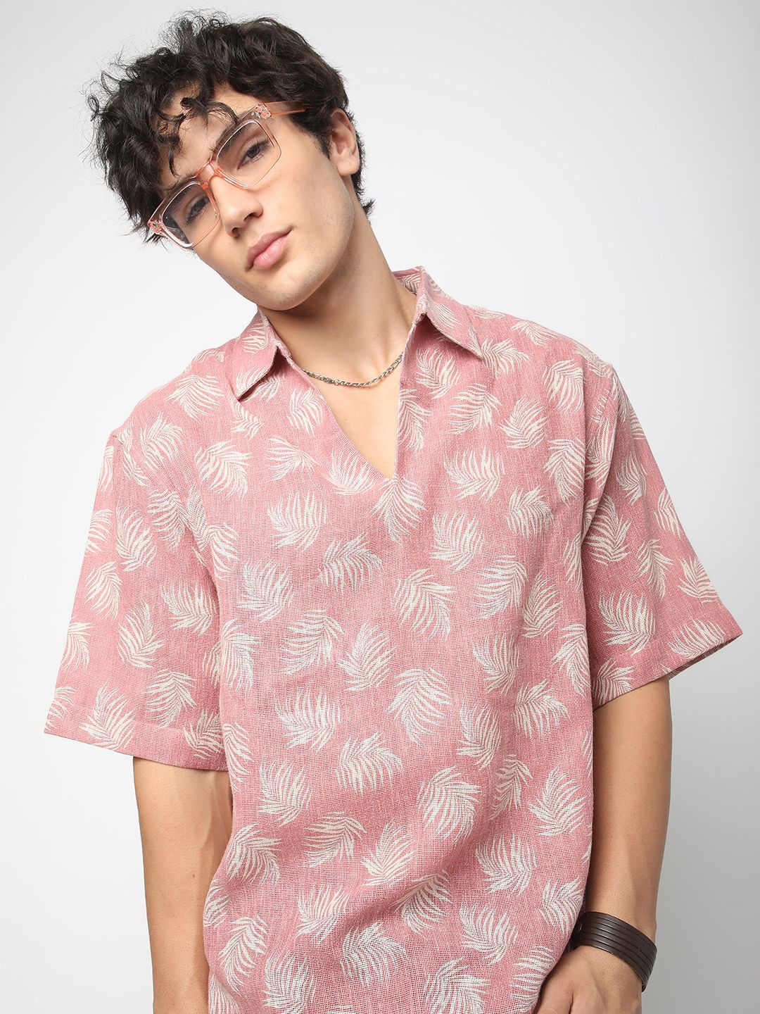 VASTRADO Peachy Coco Floral Cotton Short Sleeves Oversized Fit Shirt