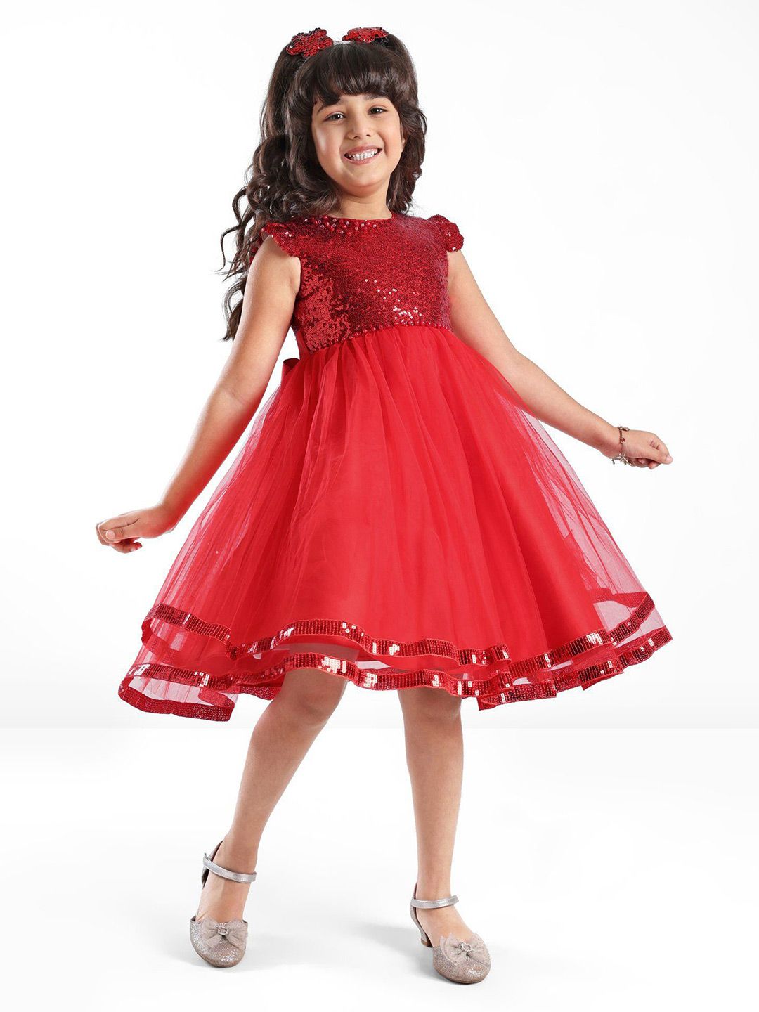 Mark & Mia Girls Sequined Embellished Round Neck Fit and Flare Dress