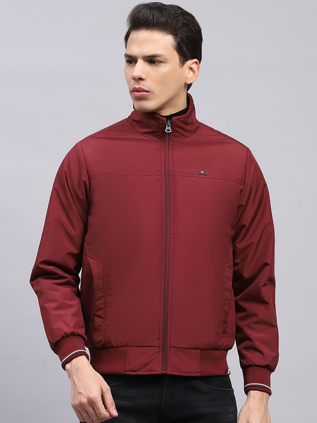 Monte Carlo Men Mock Collar Solid Casual Bomber Jacket