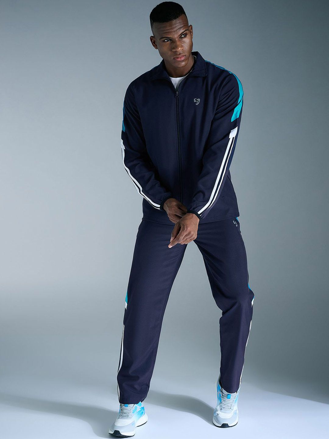 SG Men Striped Polo Collar Mid-Rise Tracksuits