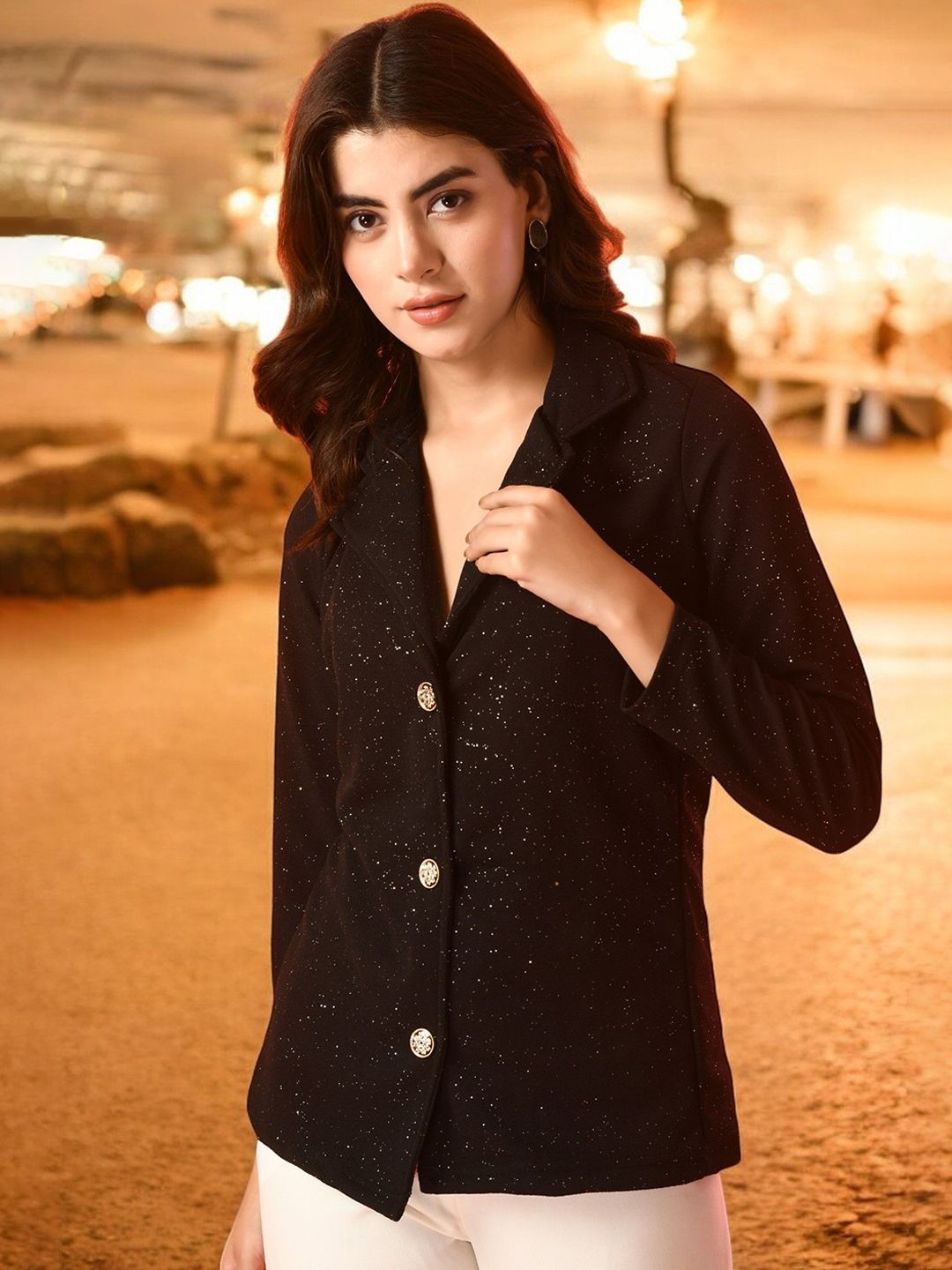 IUGA Printed Shirt Collar Button Shrug