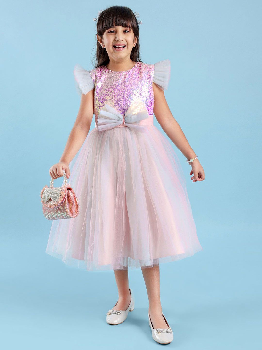 Mark & Mia Girls Embellished Sequined & Bow Detail Fit & Flare Dress