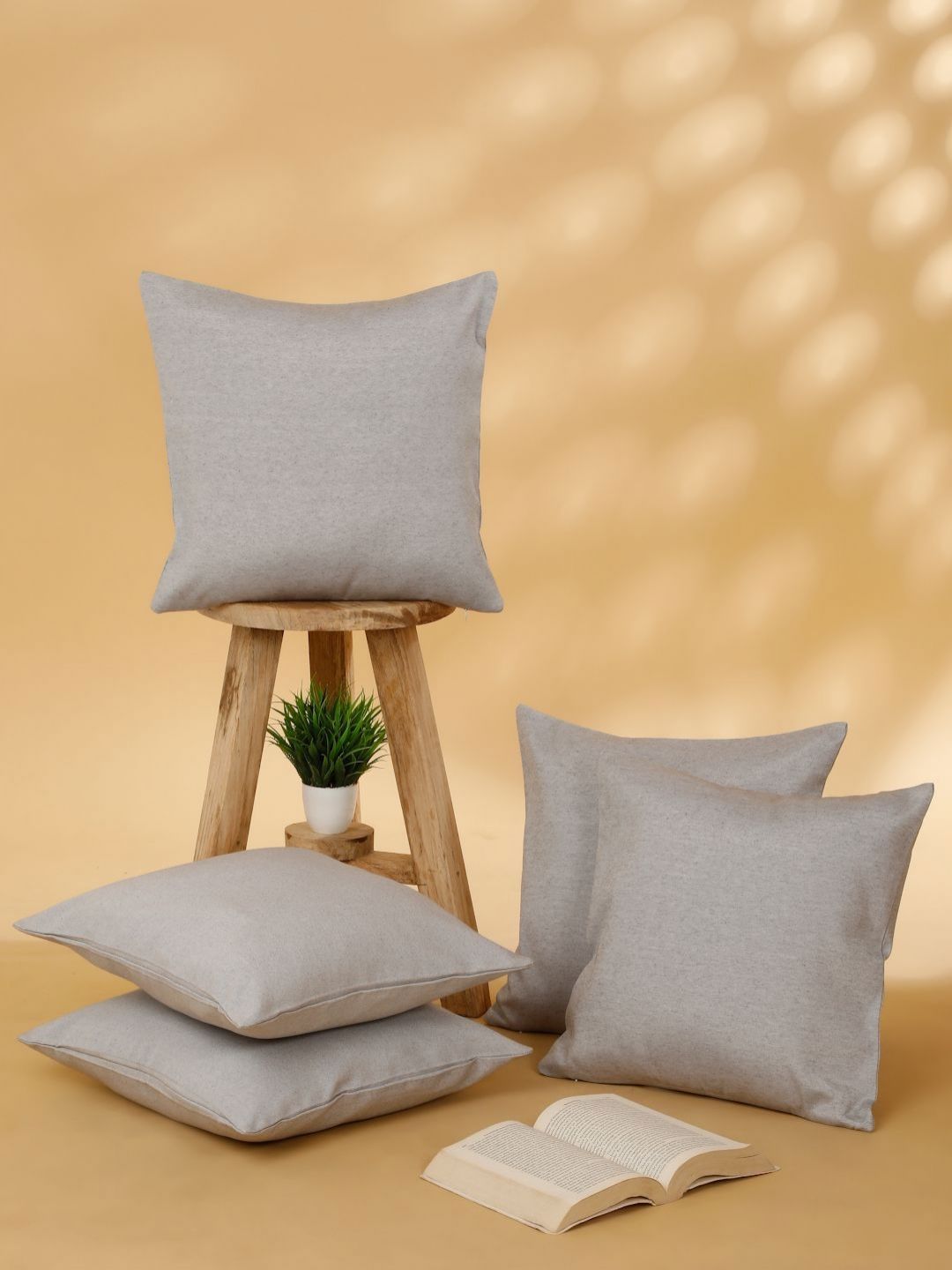 ROSARA HOME ROSARA HOME Grey Polyester Washable 5 Piece Square Cushion Covers -16x16In