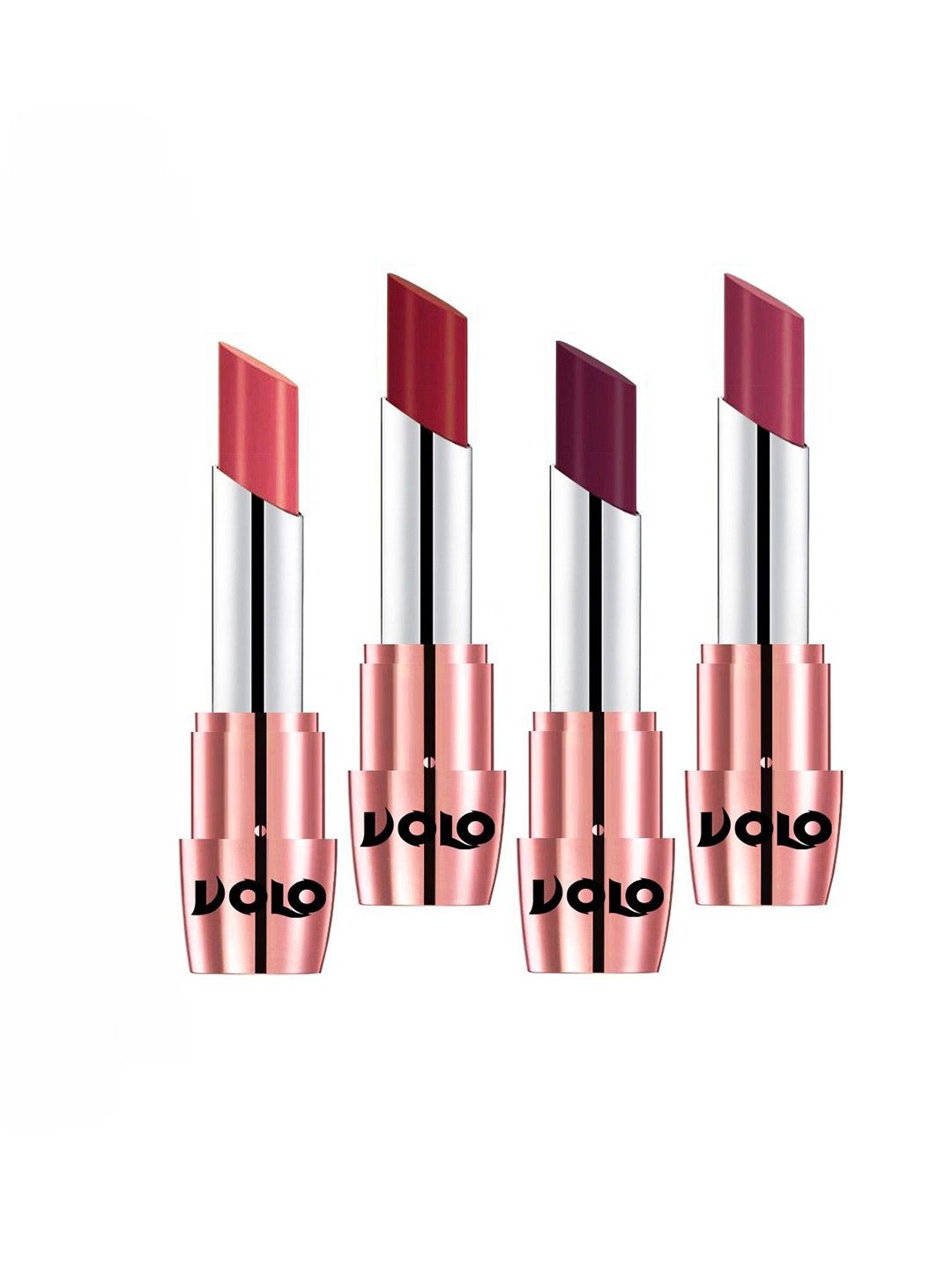 VOLO Set Of 4 Creme Matte Lipsticks - 3.5 g Each - Red-Dark Peach-Wine-Rose Pink