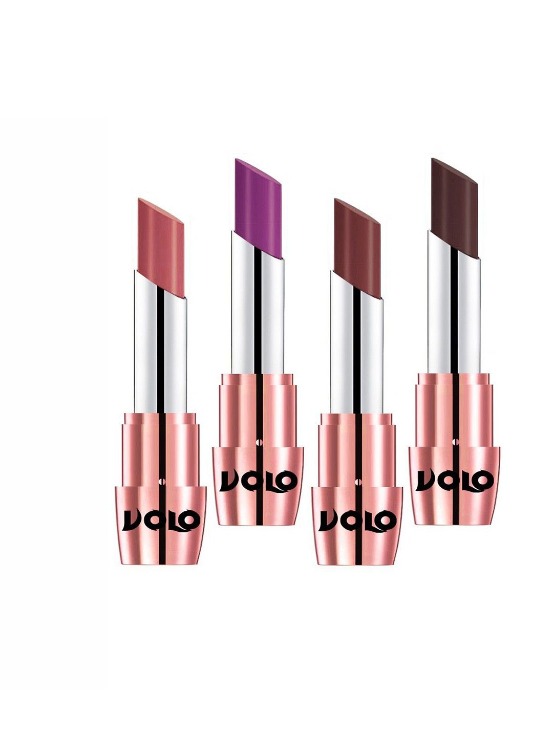 VOLO Set Of 4 Creme Matte Lipsticks - 3.5 g Each - Purple-Light Peach-Coffee-Chocolate