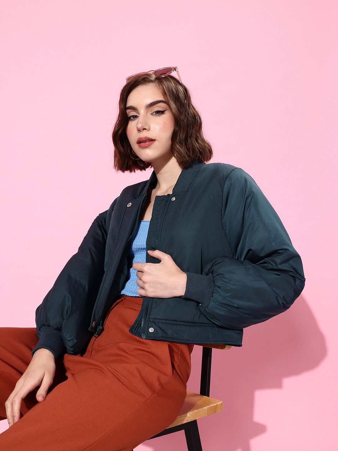 Mast & Harbour Solid Stand-Collar Crop Puffer Jacket