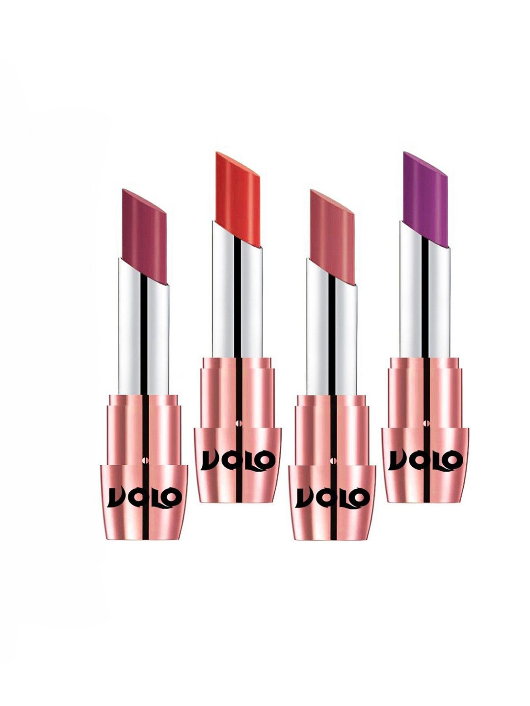 VOLO Set Of 4 Creme Matte Lipsticks - 3.5 g Each - Purple-Cherry-Light Peach-Orange